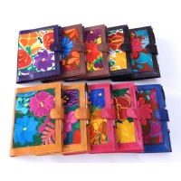 PLM,  Notebook cover,  Medium size. Leather with embroidered insert, Oaxac design, assorted colors, 6 x 8 inch