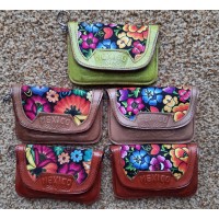 MNB,  Pouch - Leather coin pouch with embroidered insert, assorted designs and colors