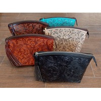 BCV, Shoulder bag - Hand Tooled Leather, curved top design with zipper, assorted colors