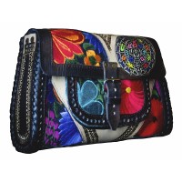 BTT38, Shoulderbag - Engraved Leather with Embroidered Inserts, Trapecio 38 design, assorted colors