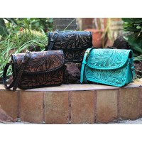 BTX, Embossed Leather Shoulder Bag with Curved Flap, Texanita, available in assorted colors