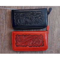 AGC,  Women's Folding Wallet, engraved leather, zipper closure, assorted designs and colors