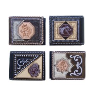 BCT,  Men's Bi-Fold Western Style Leather Wallet with Inlay